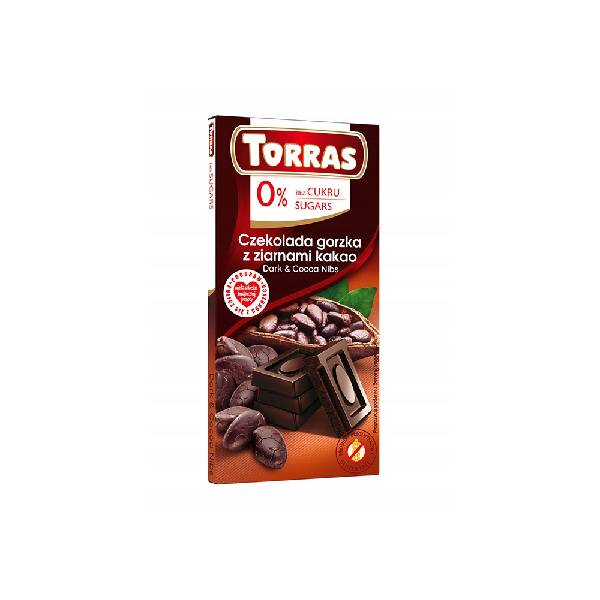 Czekolada gorzka z ziarnami kakao bez cukru 75g Torras
